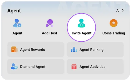 Poppo Live Agent menu showing the Invite Agent option