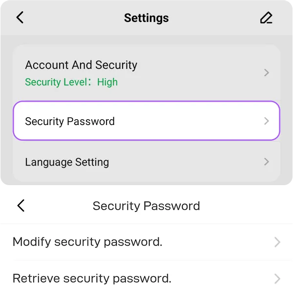 Poppo Live settings to change or recover the security password