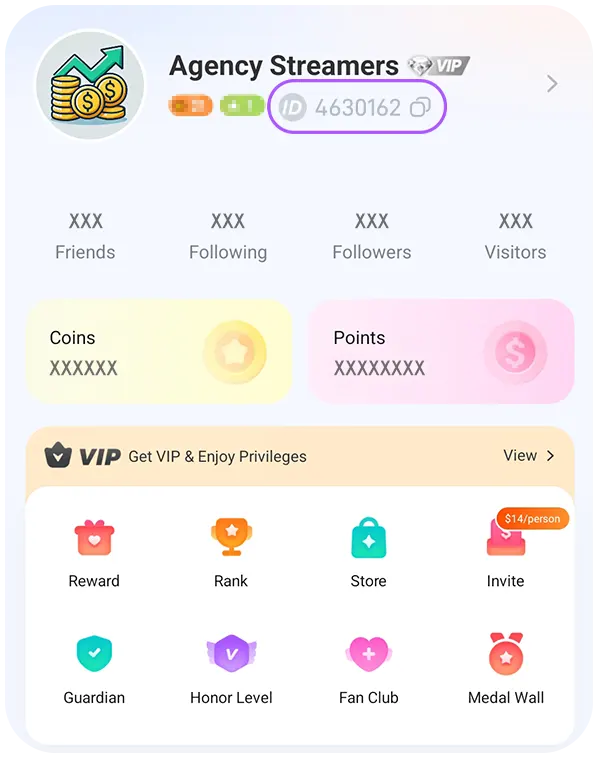 Poppo Live profile screen showing the user ID